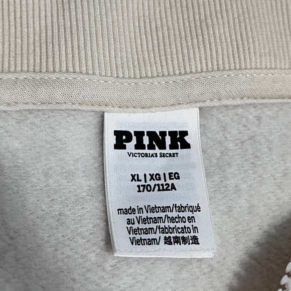 PINK Victoria Secret Cream White Sweater 1/4 zip Logo on Back XL - Picture 6 of 11